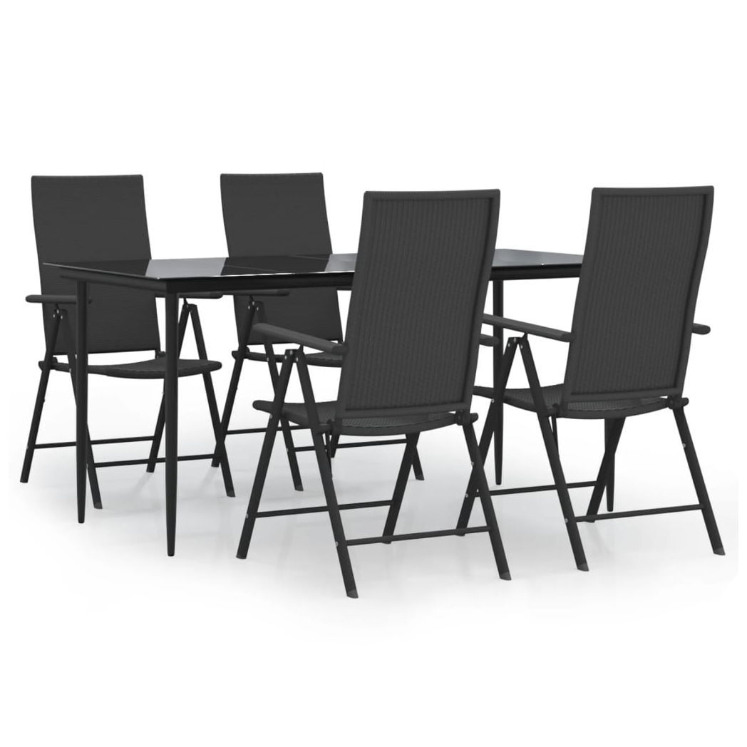 VidaXL 5 Piece Garden Dining Set Black Poly Rattan Weather-Resistant Outdoor Furniture for Patio by vidaXL