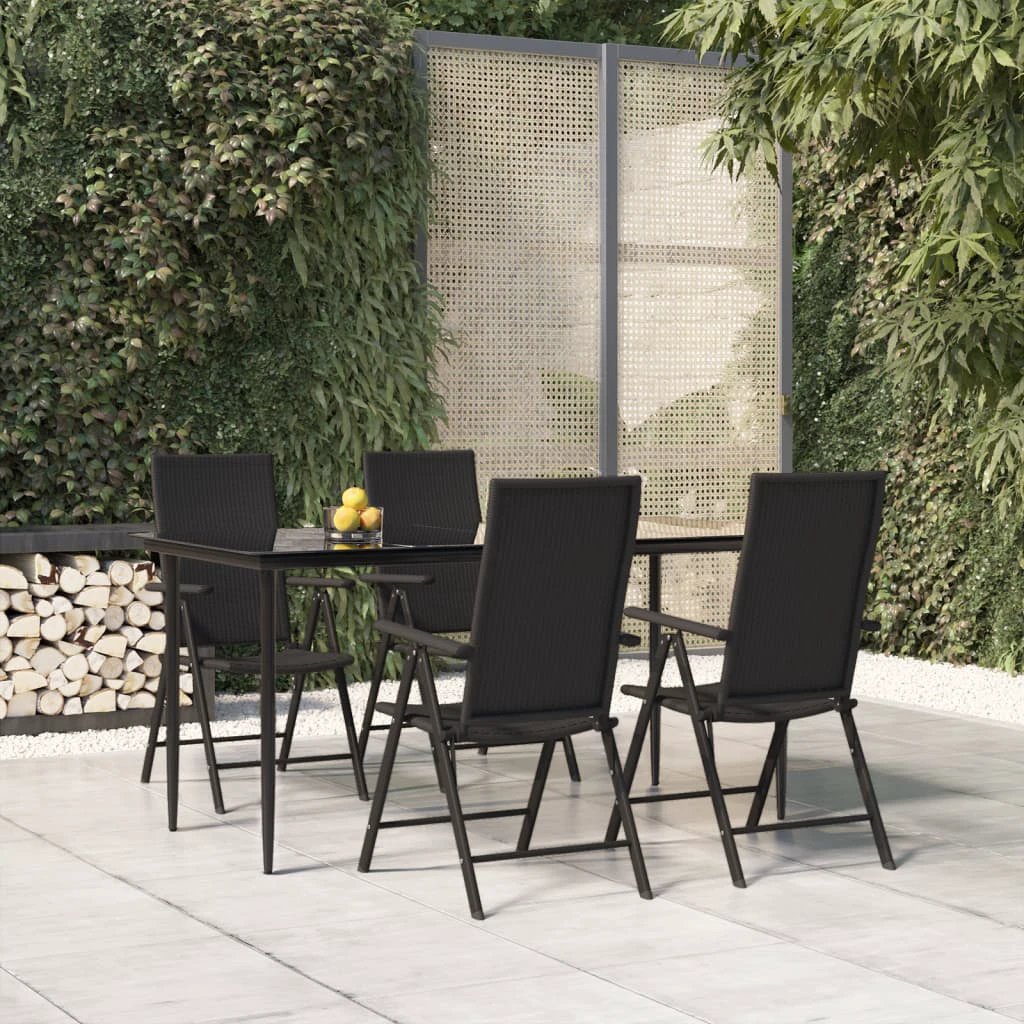 VidaXL 5 Piece Garden Dining Set Black Poly Rattan Weather-Resistant Outdoor Furniture for Patio by vidaXL