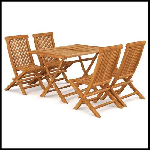 VidaXL 5 Piece Solid Teak Wood Garden Dining Set 120x70 cm Foldable Weather Resistant Outdoor Furniture for Camping and Picnics by vidaXL