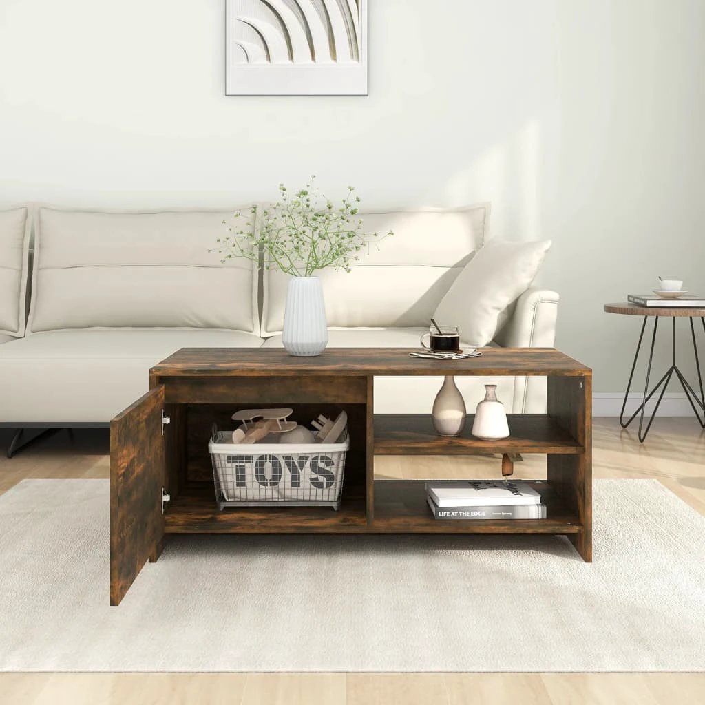 vidaXL Coffee Table 102x50x45 cm Engineered Wood With Smoked Oak Finish And Storage For Living Room by vidaXL
