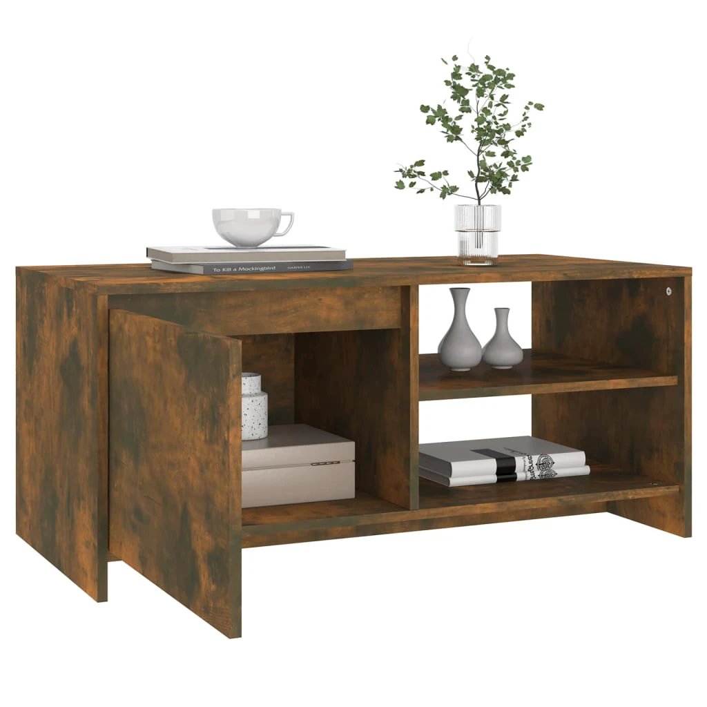 vidaXL Coffee Table 102x50x45 cm Engineered Wood With Smoked Oak Finish And Storage For Living Room by vidaXL