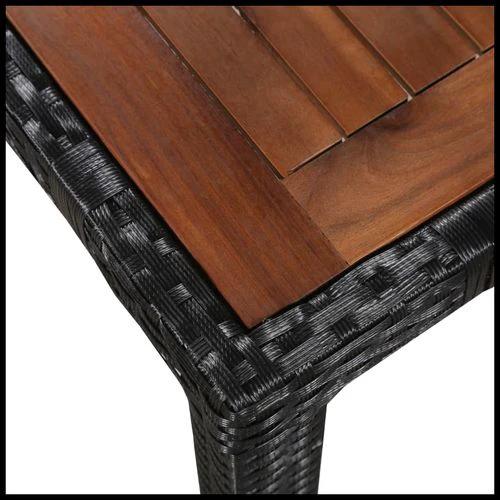 vidaXL vidaXL 5 Piece Outdoor Dining Set Poly Rattan and Acacia Wood Black - Garden Set