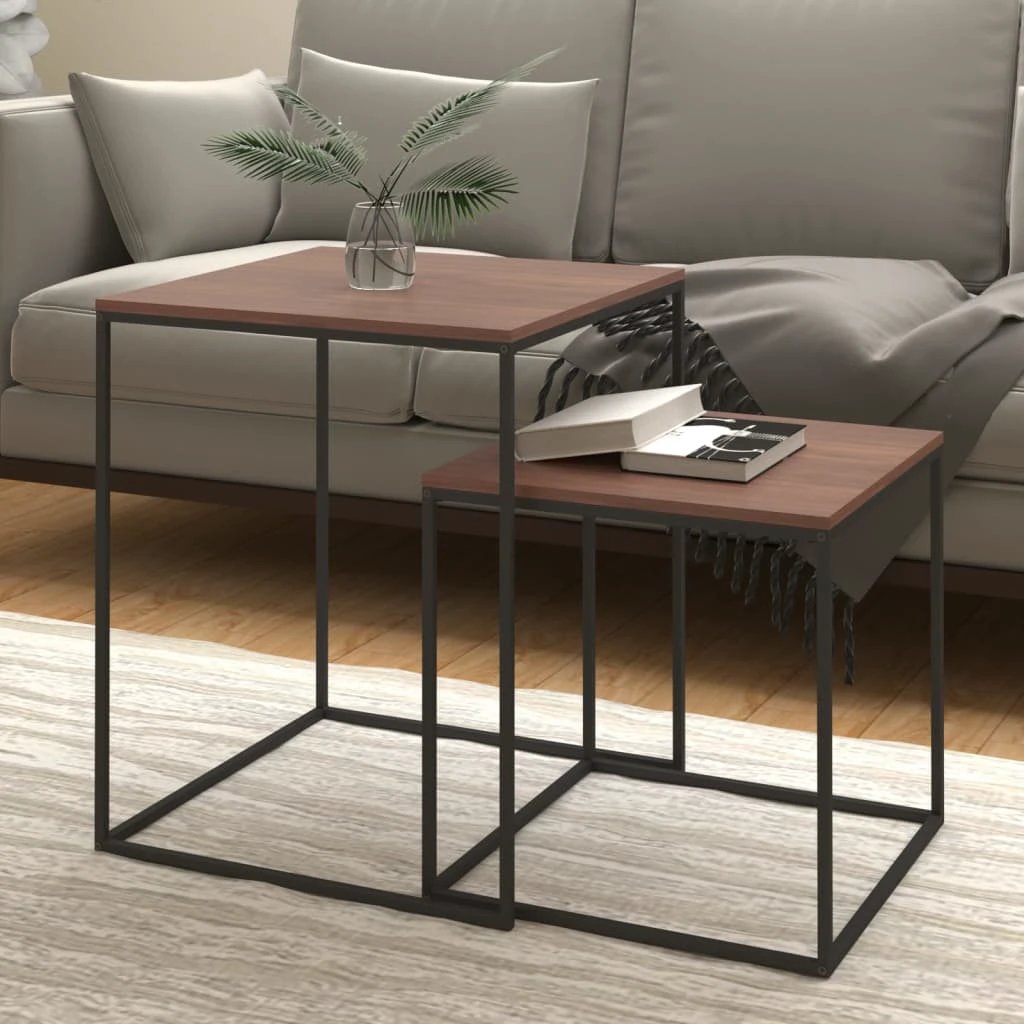 VidaXL Coffee Table Set Two Sizes Engineered Wood Metal Living Room by vidaXL