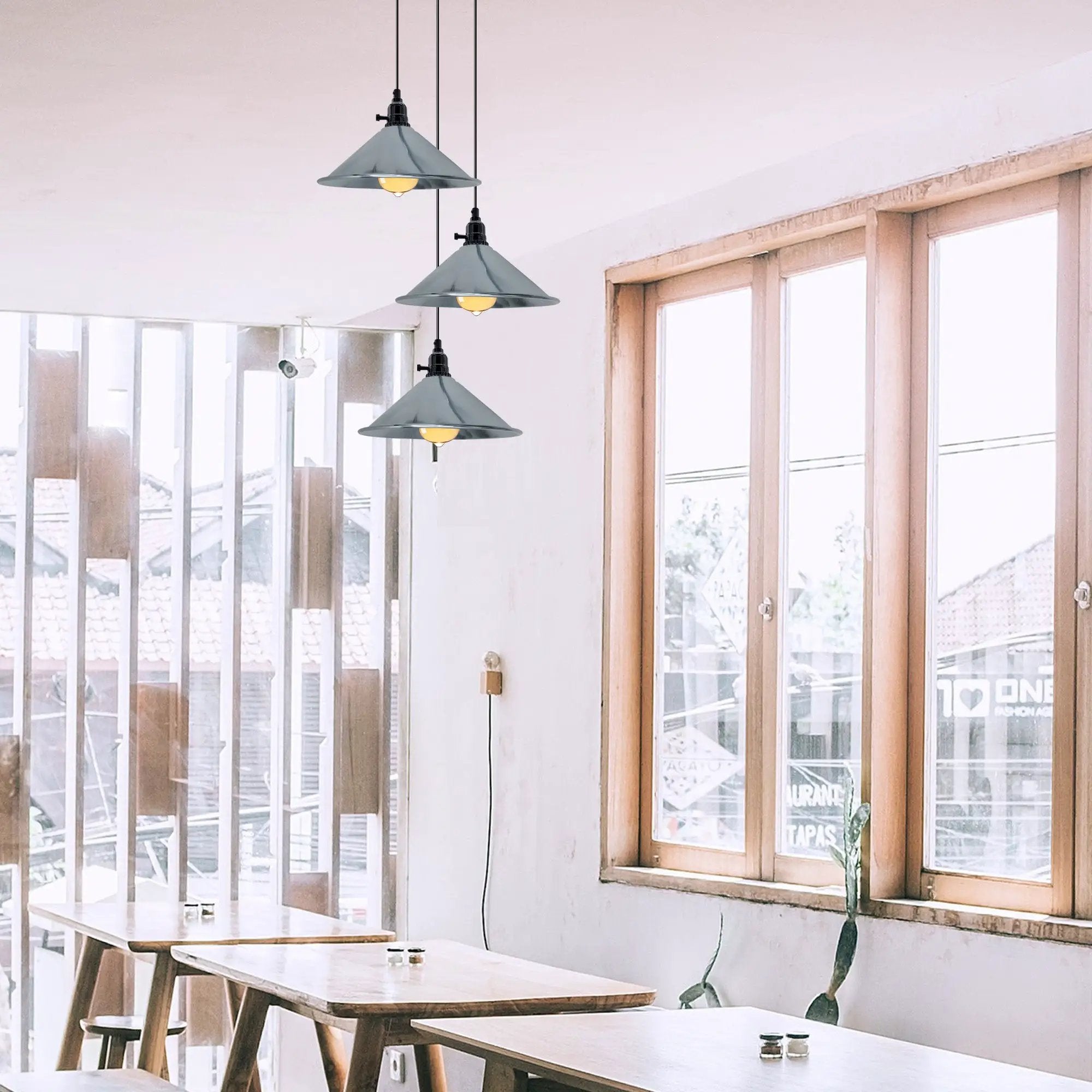 LEDSONE Industrial 3 Head Cluster Ceiling Pendant Light with Adjustable Cord E27 Base,Metal Light Fitting, Cone Shaped Light - Pendant Lights