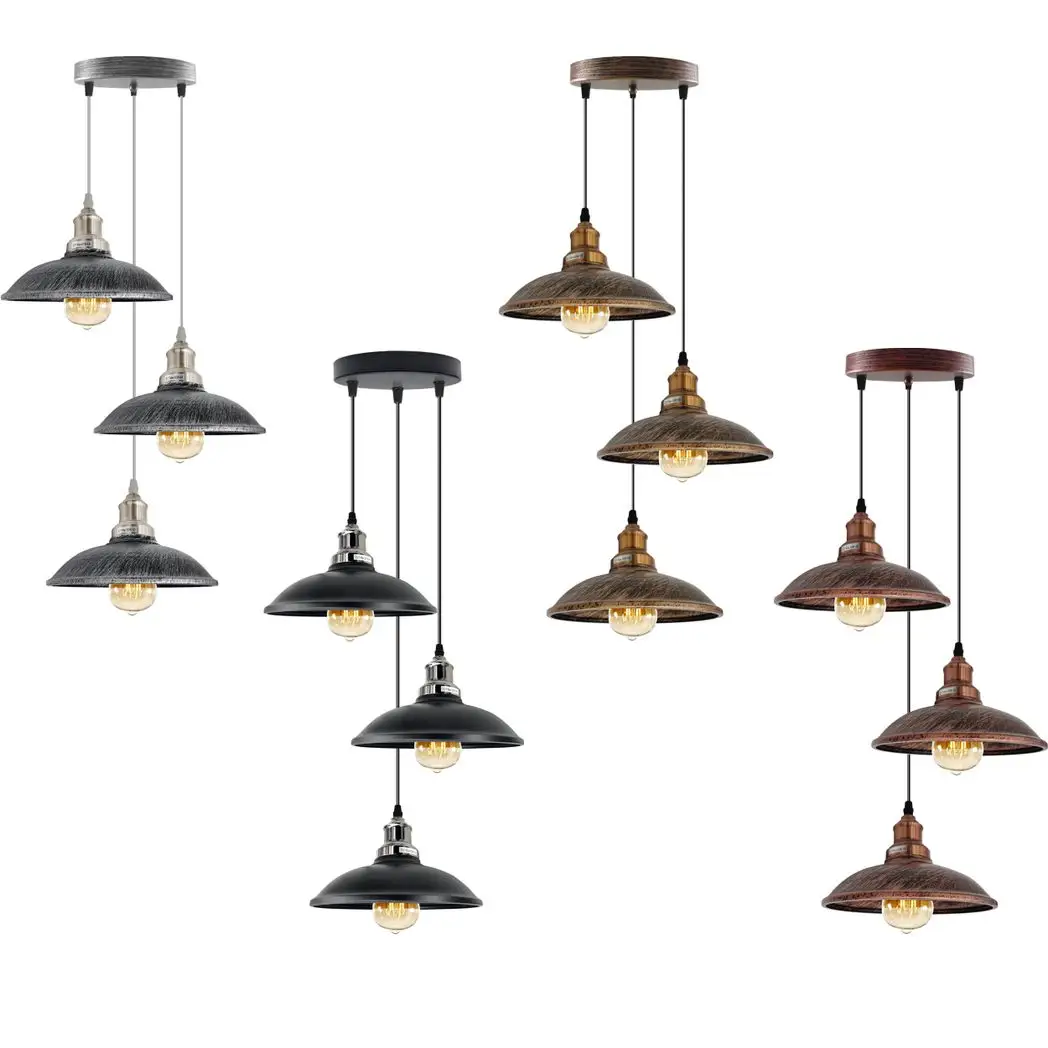 Un-branded 3 Head Vintage Industrial E27 Ceiling Hanging Light Shade Metal Pendant Lamp - Pendant Lights