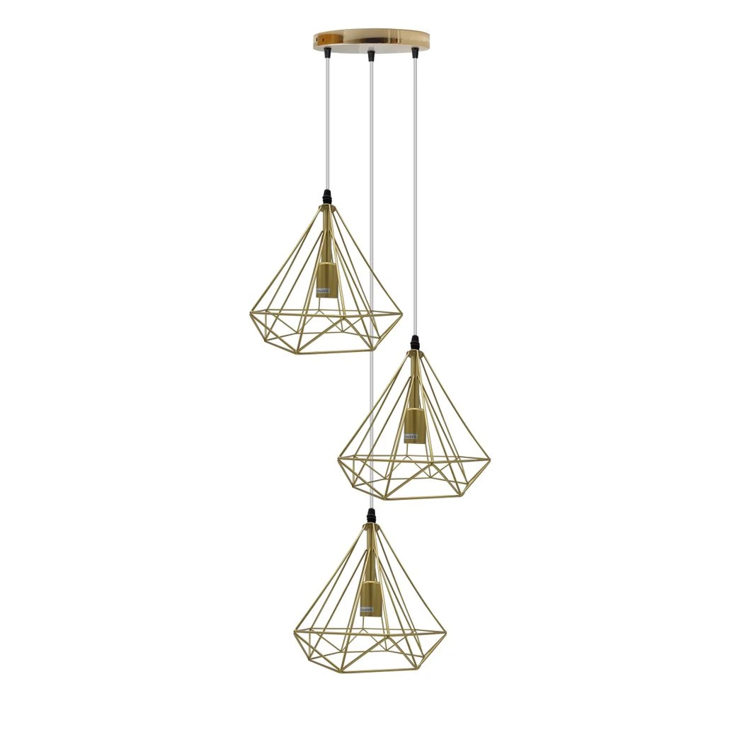 Un-branded Gold Vintage Industrial Pendant Light Triple Cage E27 Geometric Wire Finish for Home Decor - Ceiling Lights