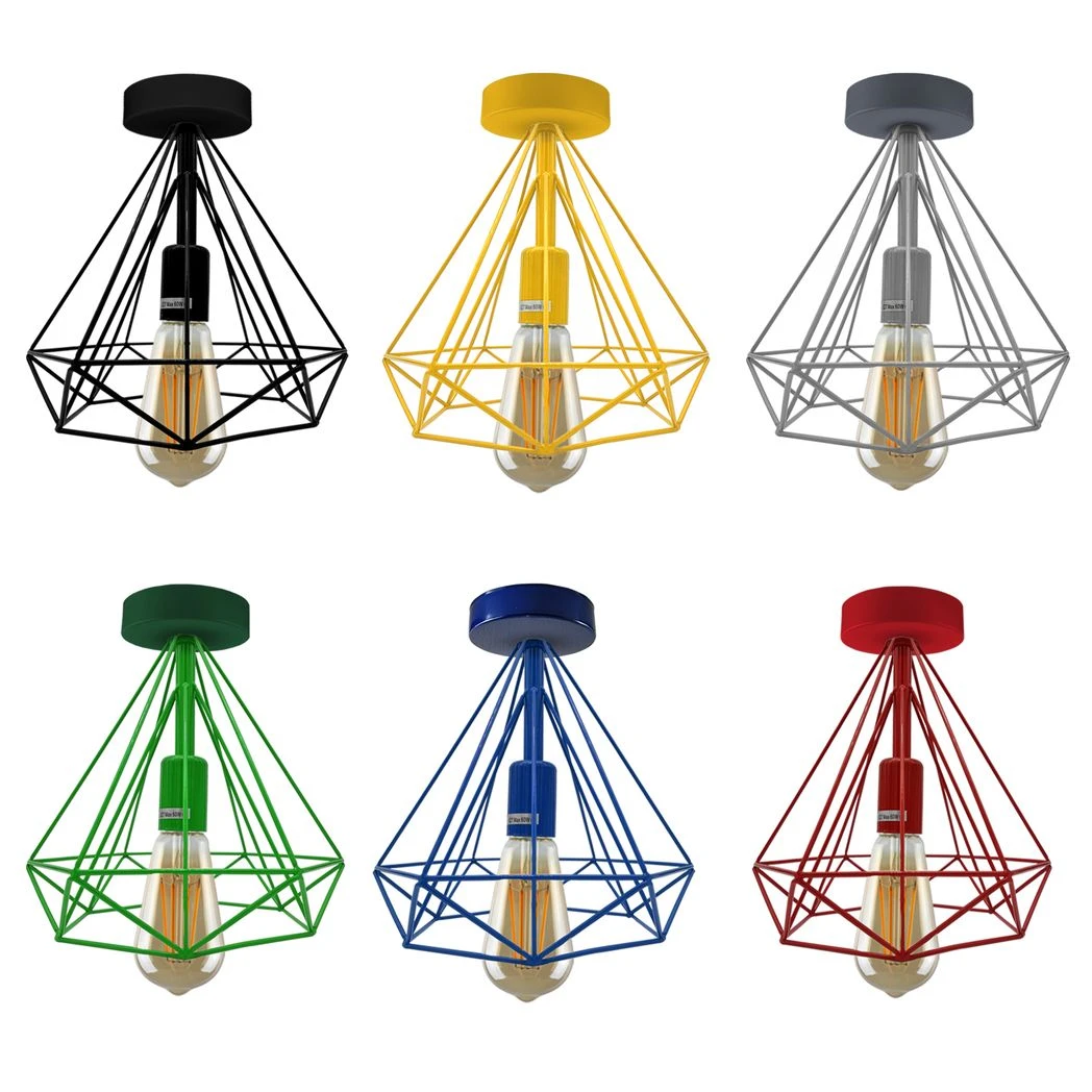 Vintage Compact Flush Mount Ceiling Light Fixture 2 Pack Geometric Metal Cage E27 Holder For Hallways by Un-branded
