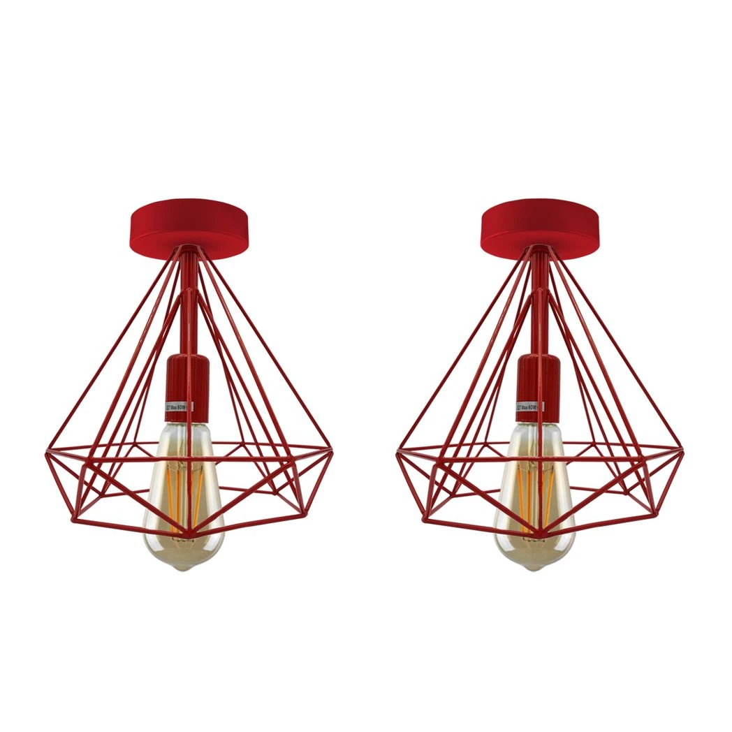 Vintage Compact Flush Mount Ceiling Light Fixture 2 Pack Geometric Metal Cage E27 Holder For Hallways by Un-branded