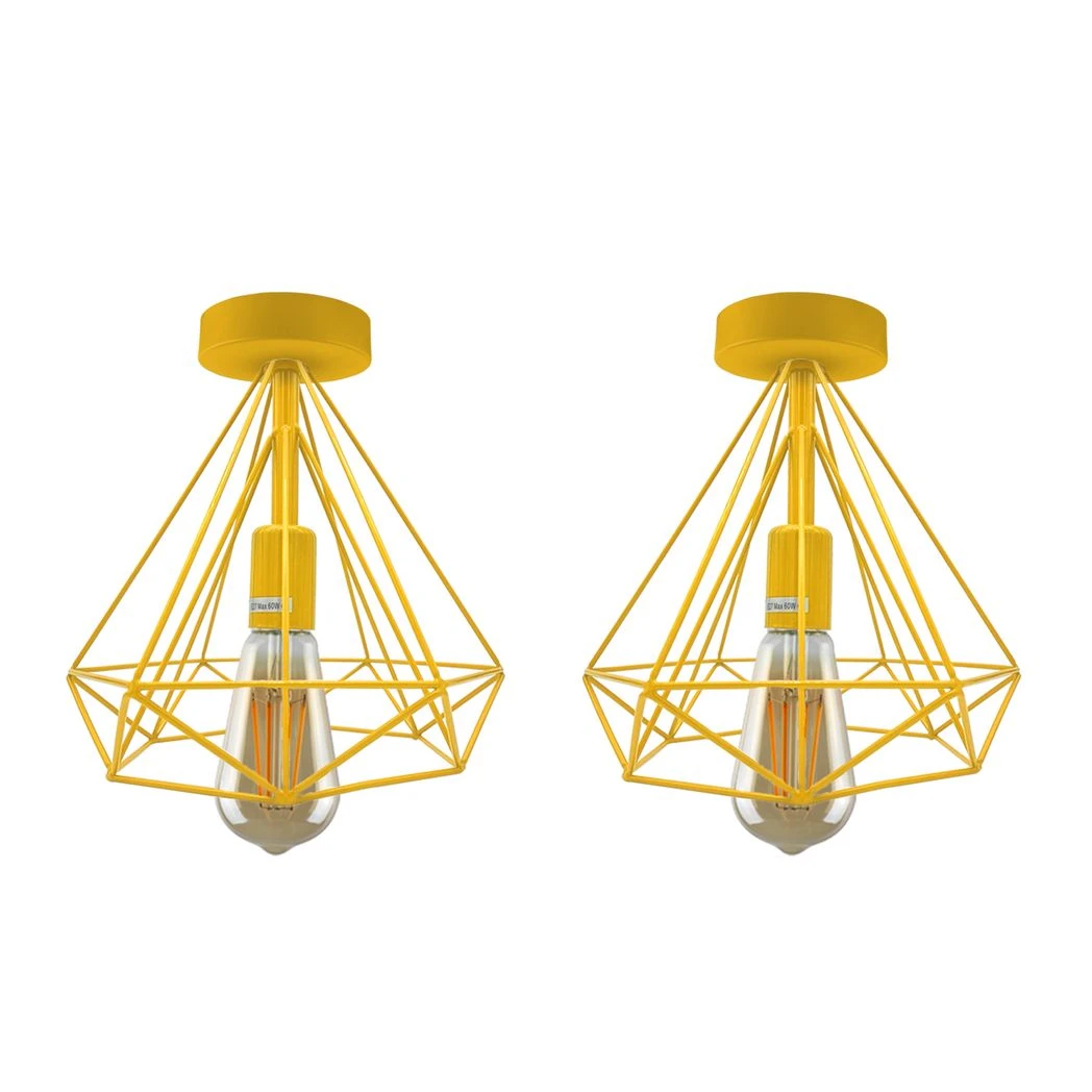 Vintage Compact Flush Mount Ceiling Light Fixture 2 Pack Geometric Metal Cage E27 Holder For Hallways by Un-branded