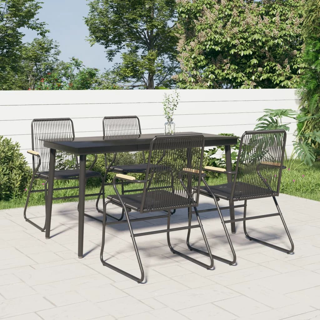 VidaXL 5 Piece Dining Set Black PVC Rattan Durable Outdoor by vidaXL