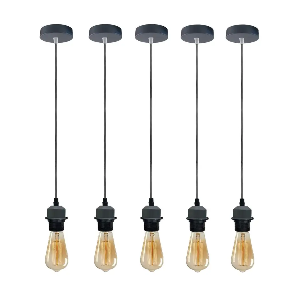 Un-branded 5 Pack Industrial Pendant Light Fitting, Lampshade Addable E27 Lamp Holder Light, - Pendant Lights