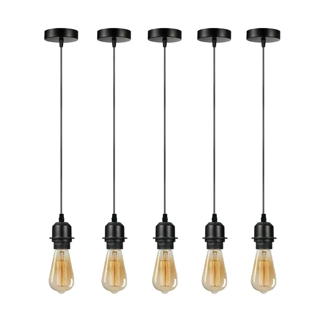 Un-branded 5 Pack Industrial Pendant Light Fitting, Lampshade Addable E27 Lamp Holder Light, - Pendant Lights