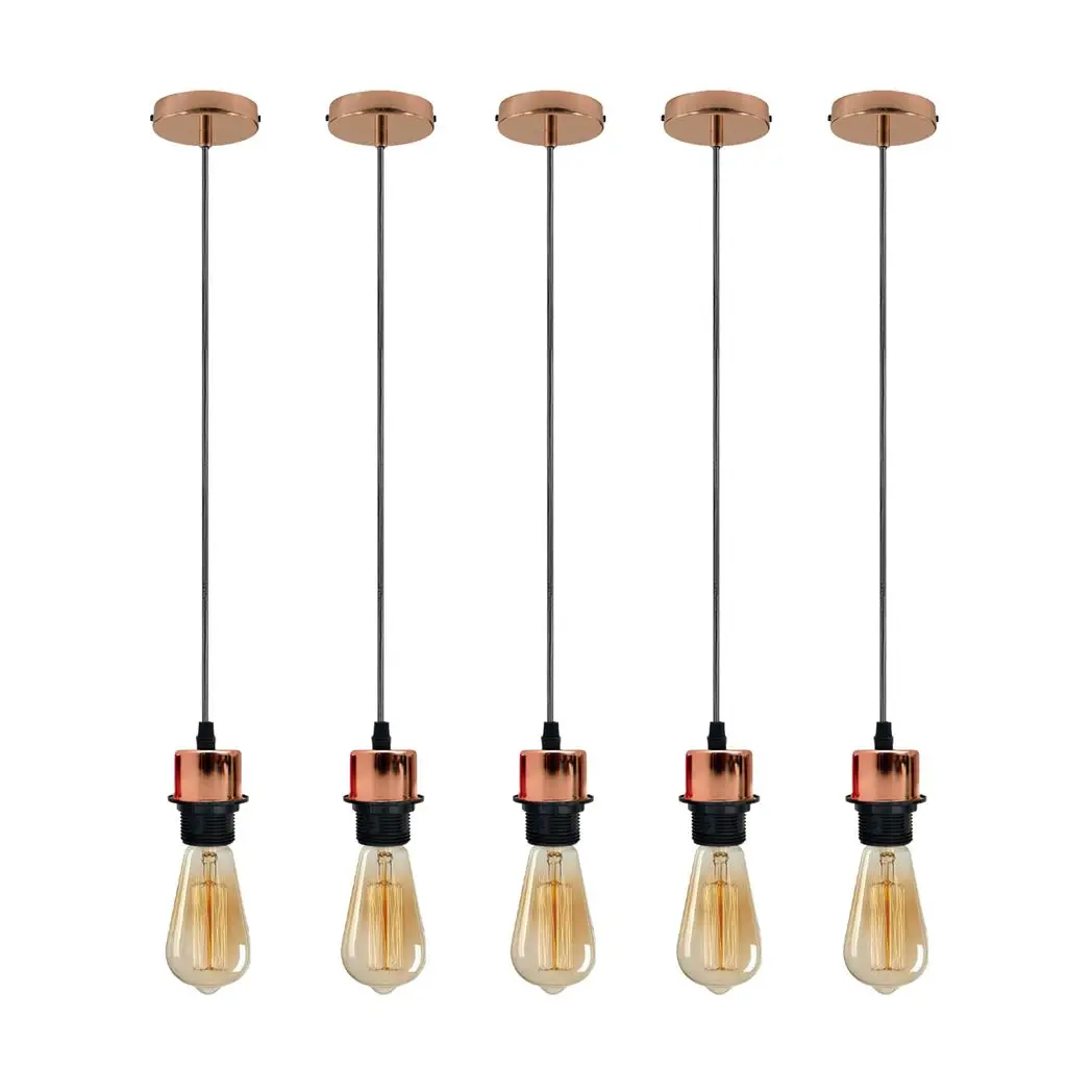 Un-branded 5 Pack Industrial Pendant Light Fitting, Lampshade Addable E27 Lamp Holder Light, - Pendant Lights