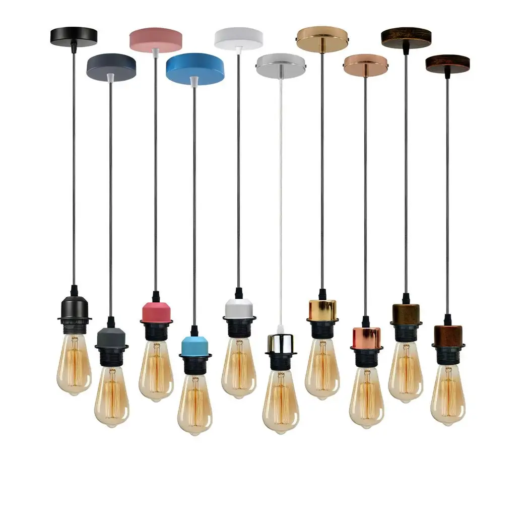 Un-branded 5 Pack Industrial Pendant Light Fitting, Lampshade Addable E27 Lamp Holder Light, - Pendant Lights