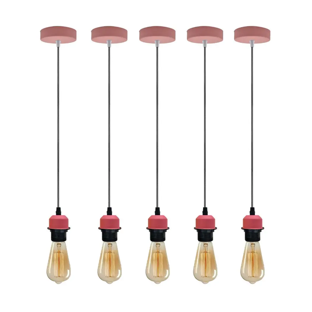 Un-branded 5 Pack Industrial Pendant Light Fitting, Lampshade Addable E27 Lamp Holder Light, - Pendant Lights