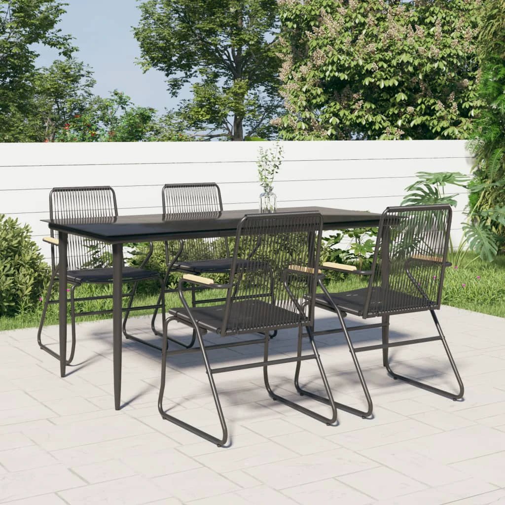 VidaXL 5 Piece Dining Set Black PVC Rattan Durable Outdoor by vidaXL