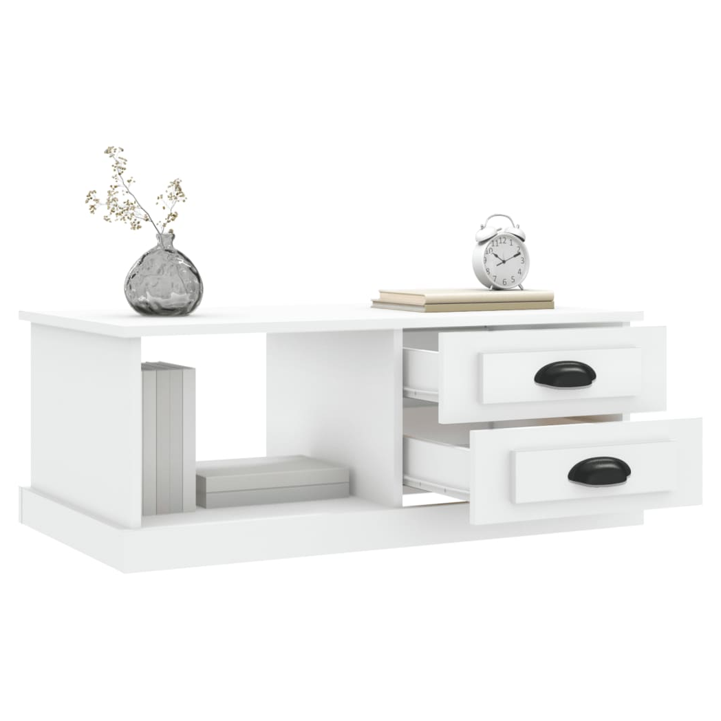 VidaXL White Coffee Table 90x50x35 cm Engineered Wood With Two Drawers And Open Shelf by vidaXL