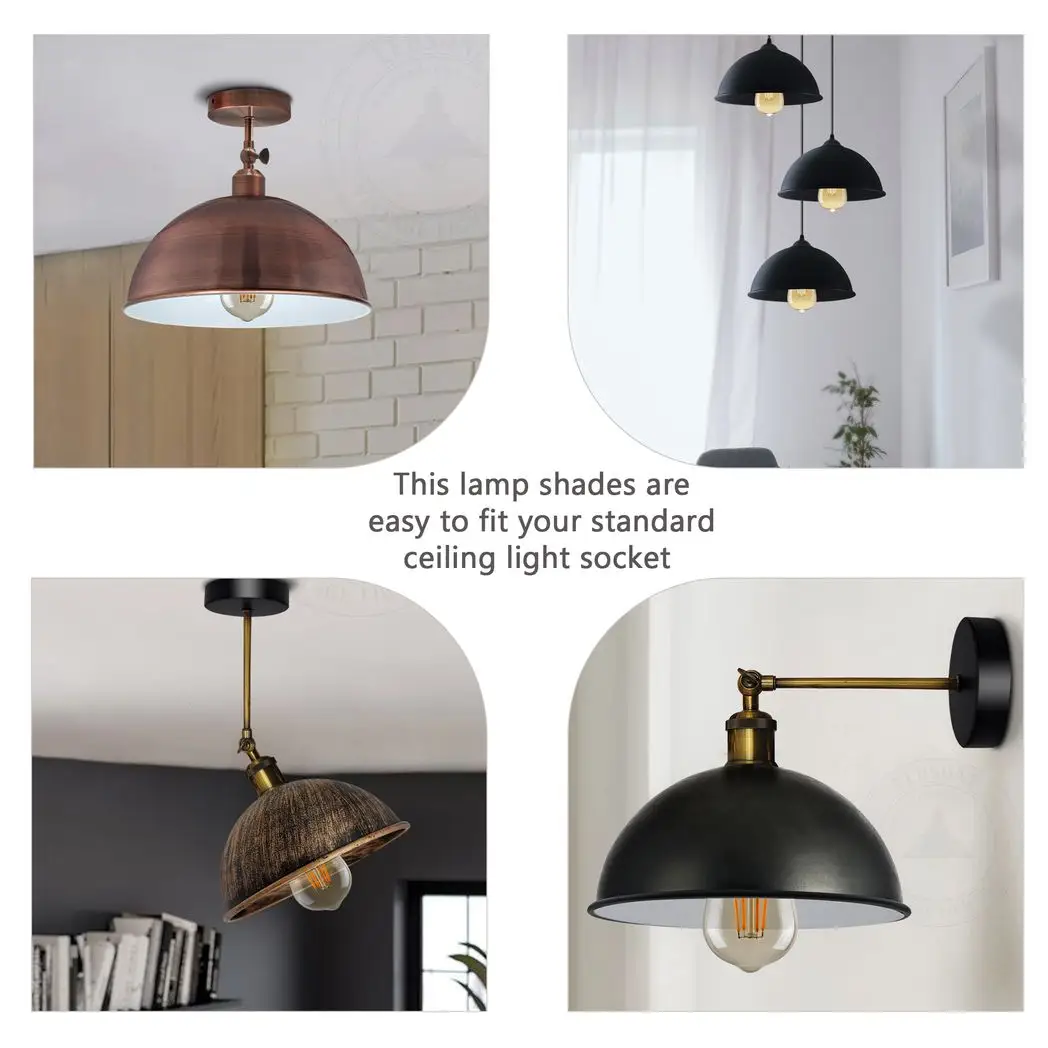 Unbranded Vintage Industrial Easy Fit Dome Shaped Lamp Shade Ceiling, Pendant, Wall Light Metal E27 Light Fitting 60W - Pendant Lights