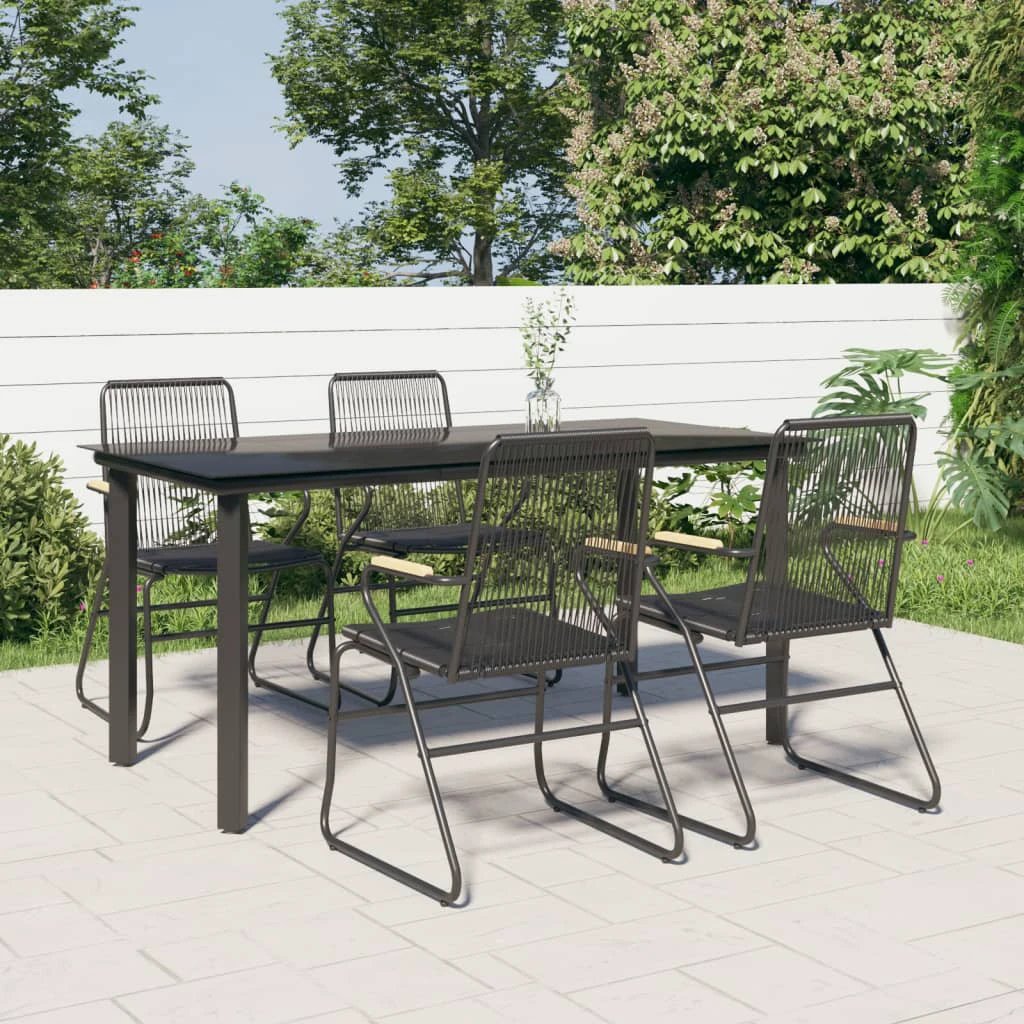 VidaXL 5 Piece Garden Dining Set Black PVC Rattan Outdoor by vidaXL