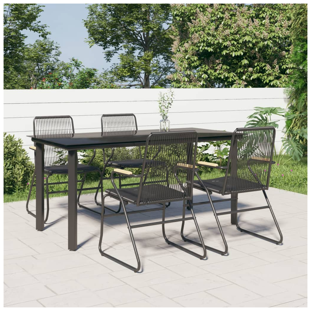 vidaXL VidaXL 5 Piece Garden Dining Set Black PVC Rattan Outdoor - Garden Set