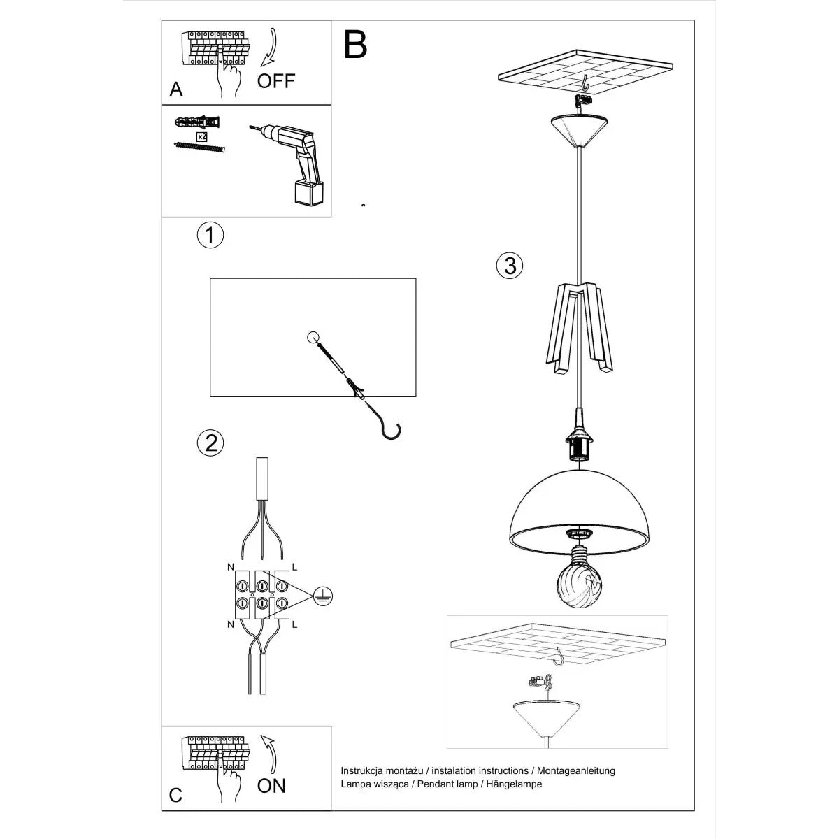 Sollux Lighting Pendant lamp steel, wood Casco modern Design E27 - Pendant Lights