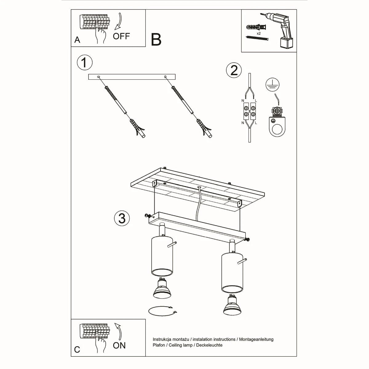 Sollux Lighting Premium Steel Ceiling Light 30x6x16 cm Dual GU10 Heads Ideal For Modern Living Rooms - Ceiling Lights