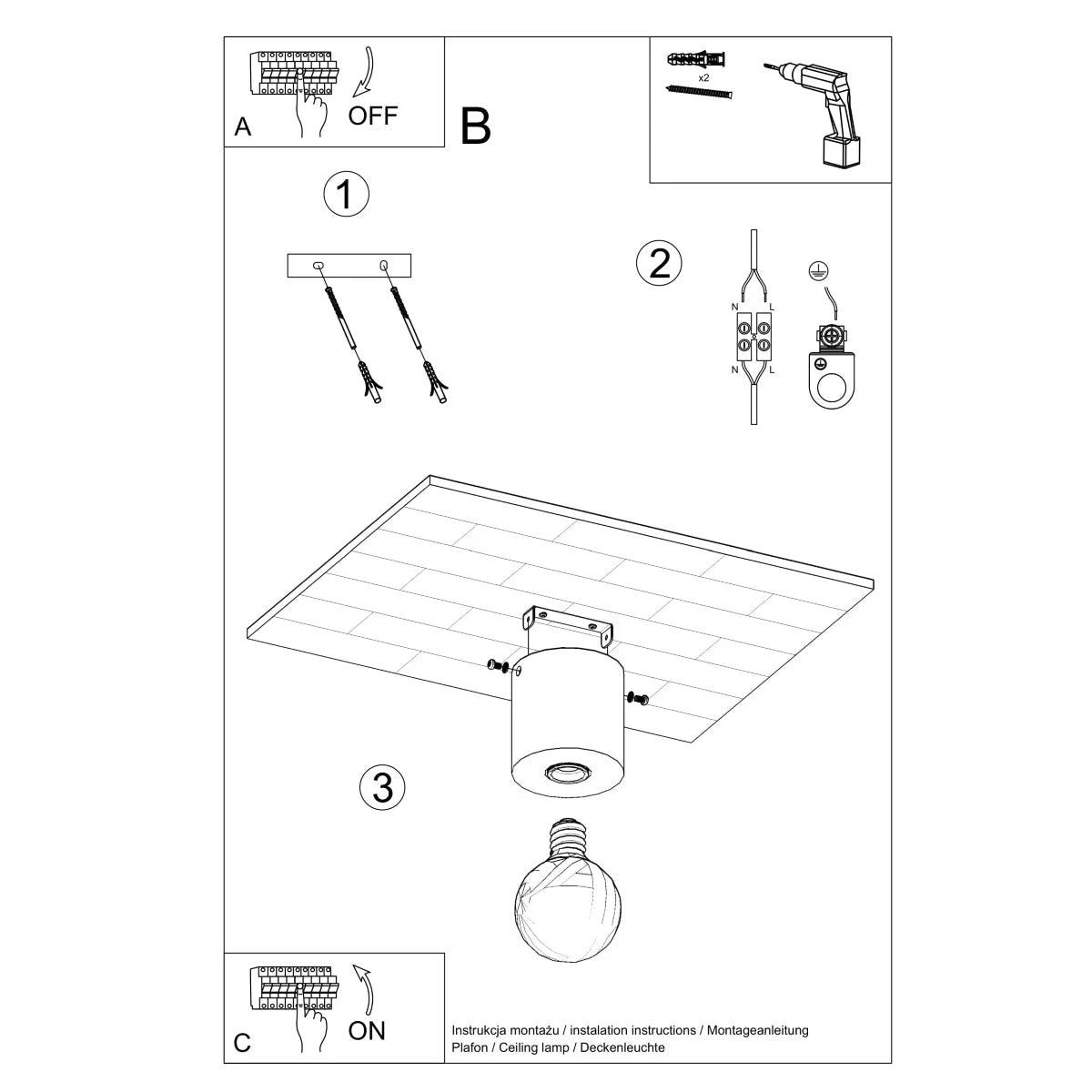 Salgado Ceiling Lamp 10x10x10cm E27 Loft by Sollux Lighting