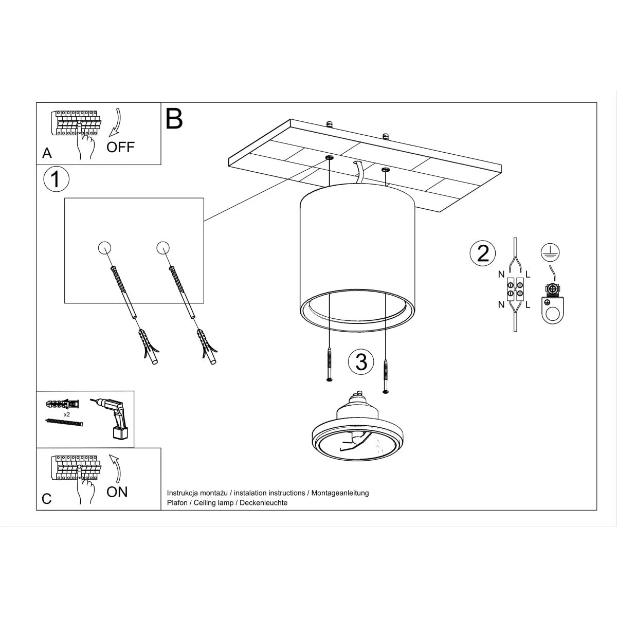 Sollux Lighting KALU Ceiling Lamp 14x14 cm Ceramic Modern Home - Ceiling Lights