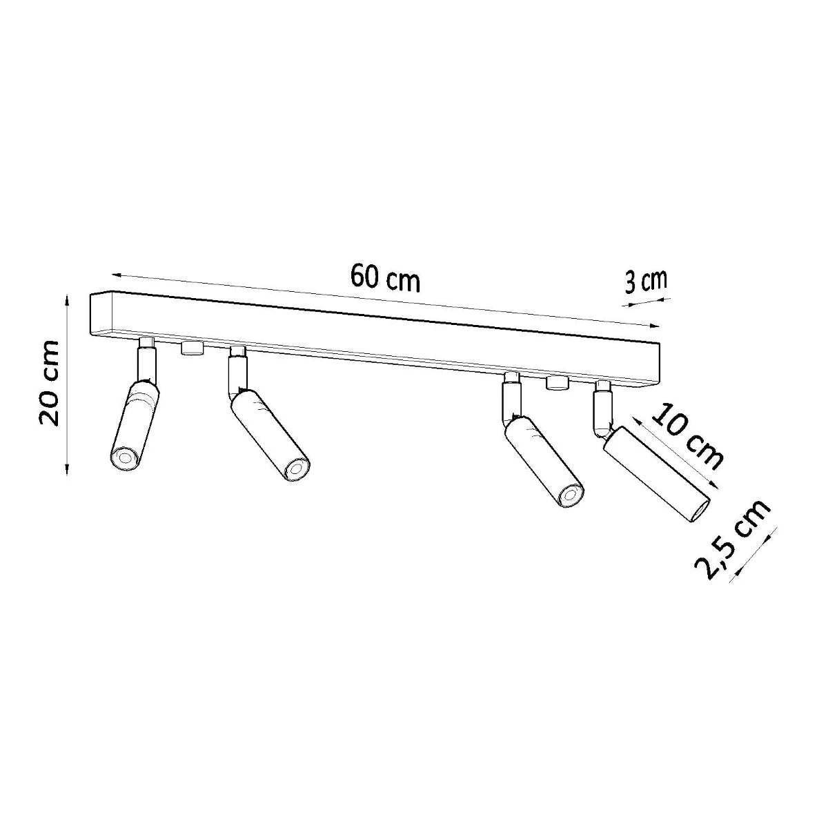 Eyetech Ceiling Lamp 60x3x20 cm Adjustable Heads 4x12W LED Black Steel Finish Ideal For Hallways by Sollux Lighting