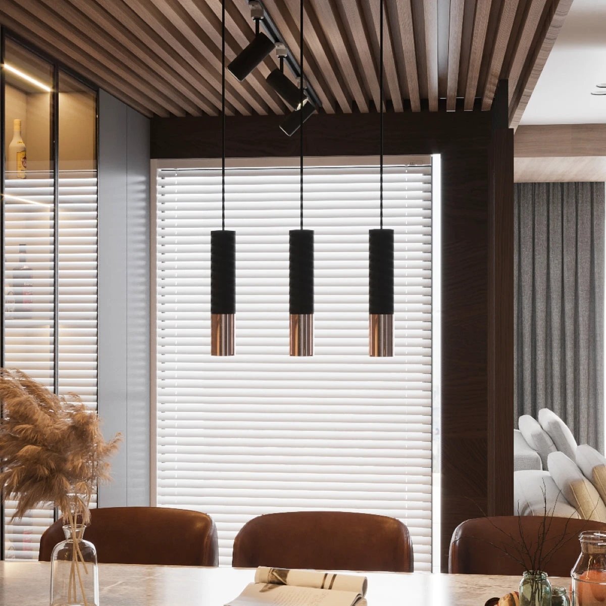 LOOPEZ Ceiling Light 6x6x29cm Steel Black Copper GU10 Minimalist For Modern Interiors by Sollux Lighting
