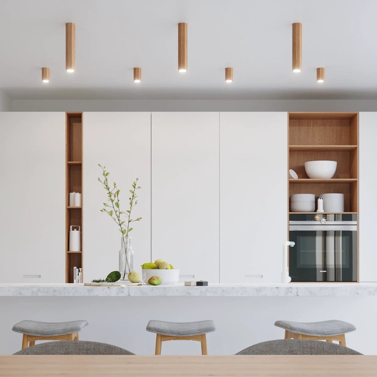 Zake Scandinavian Wooden Ceiling Lamp, 45/5/20 cm, Oak Design with GU10 Bulb for Cozy Interiors by Sollux Lighting
