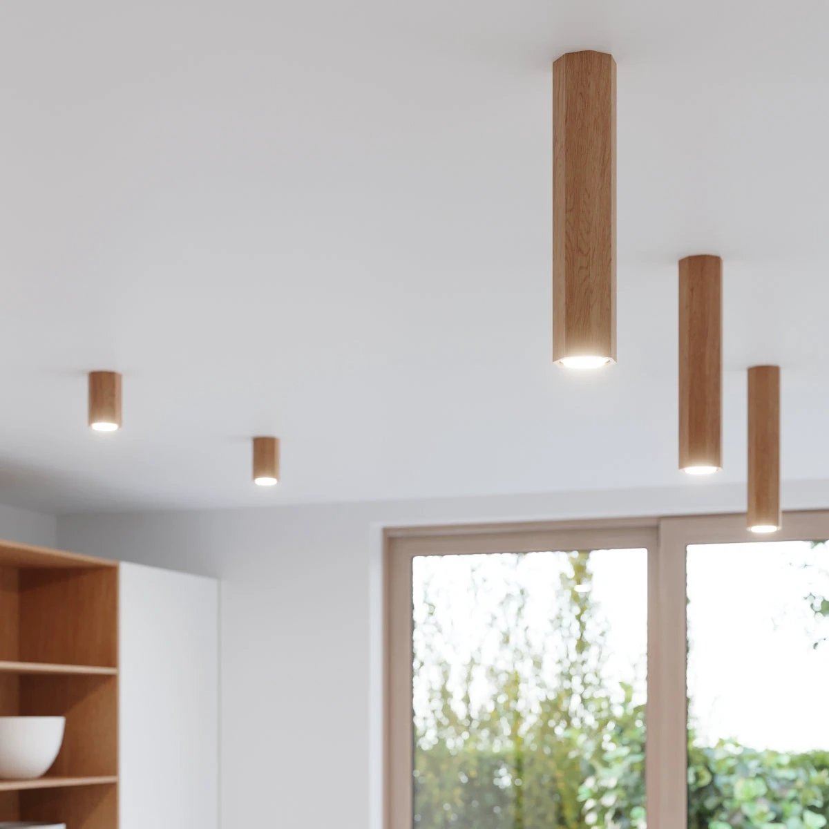 Zake Scandinavian Wooden Ceiling Lamp, 45/5/20 cm, Oak Design with GU10 Bulb for Cozy Interiors by Sollux Lighting