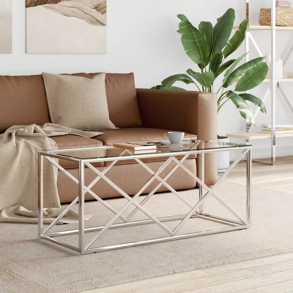 VidaXL Coffee Table 110x45x45 Cm Stainless Steel Glass Modern Living Room Centerpiece by vidaXL