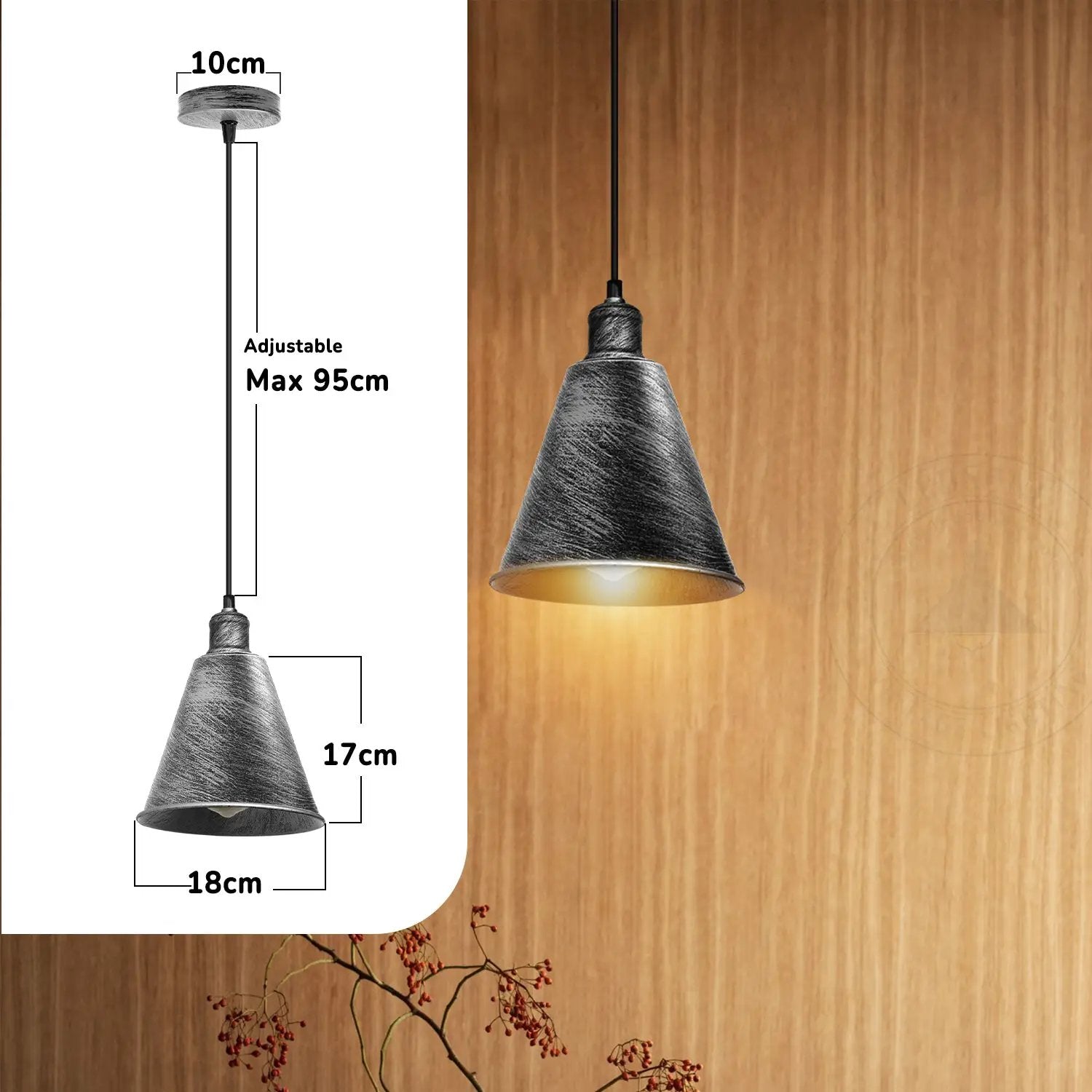 LEDSONE Modern Hanging Cone Shaped Pendant Light Fixture With Brushed Silver Colour Lampshade - Pendant Lights