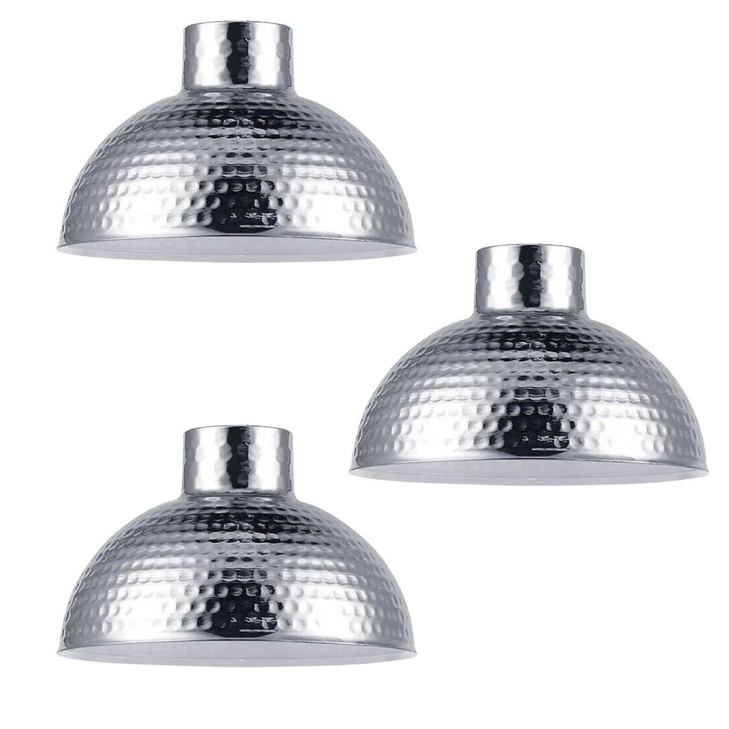 LEDSONE 3 Pack Chrome Retro Industrial Easy Fit Lamp Light Shade E27 Base Industrial Pendant - Pendant Lights