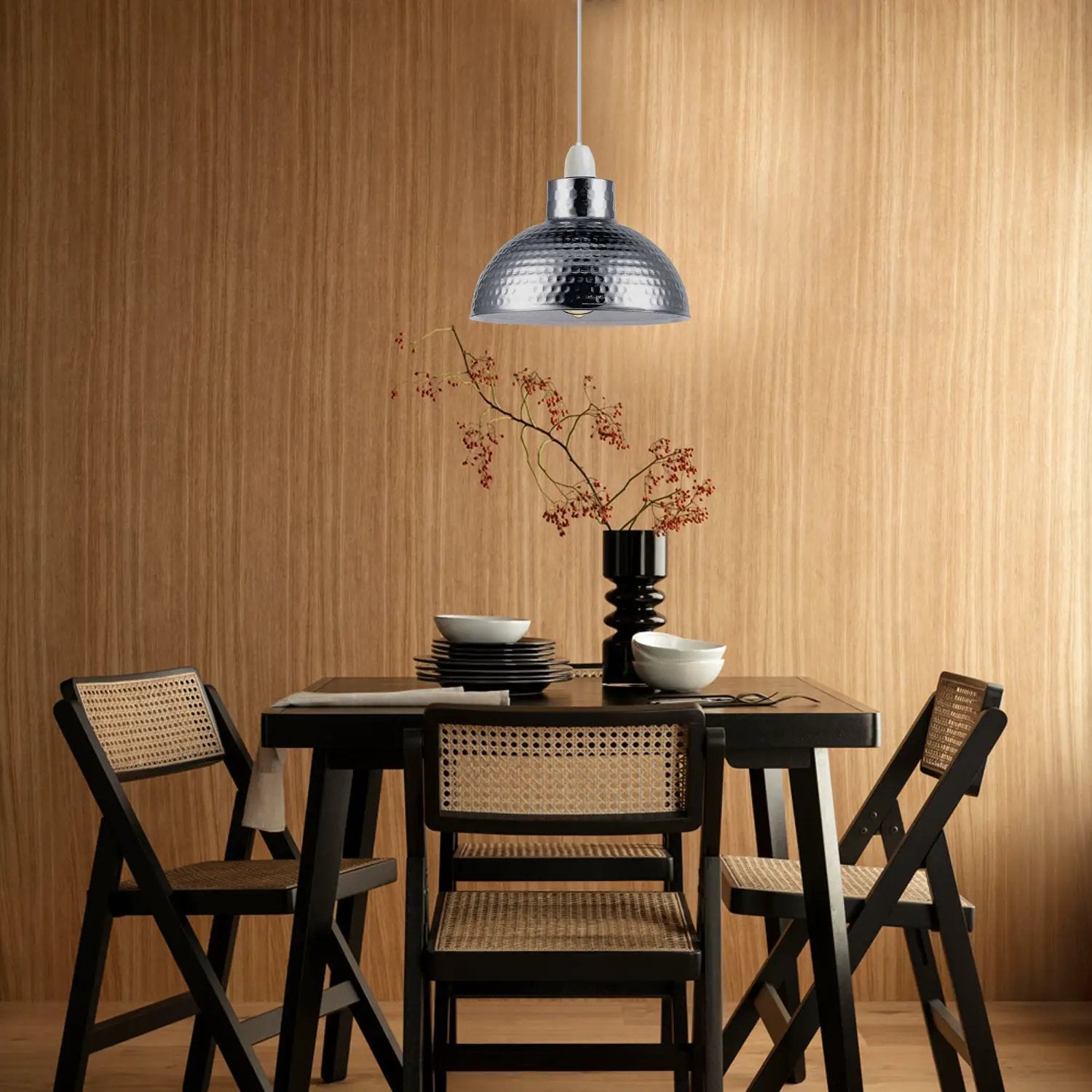 LEDSONE 3 Pack Chrome Retro Industrial Easy Fit Lamp Light Shade E27 Base Industrial Pendant - Pendant Lights