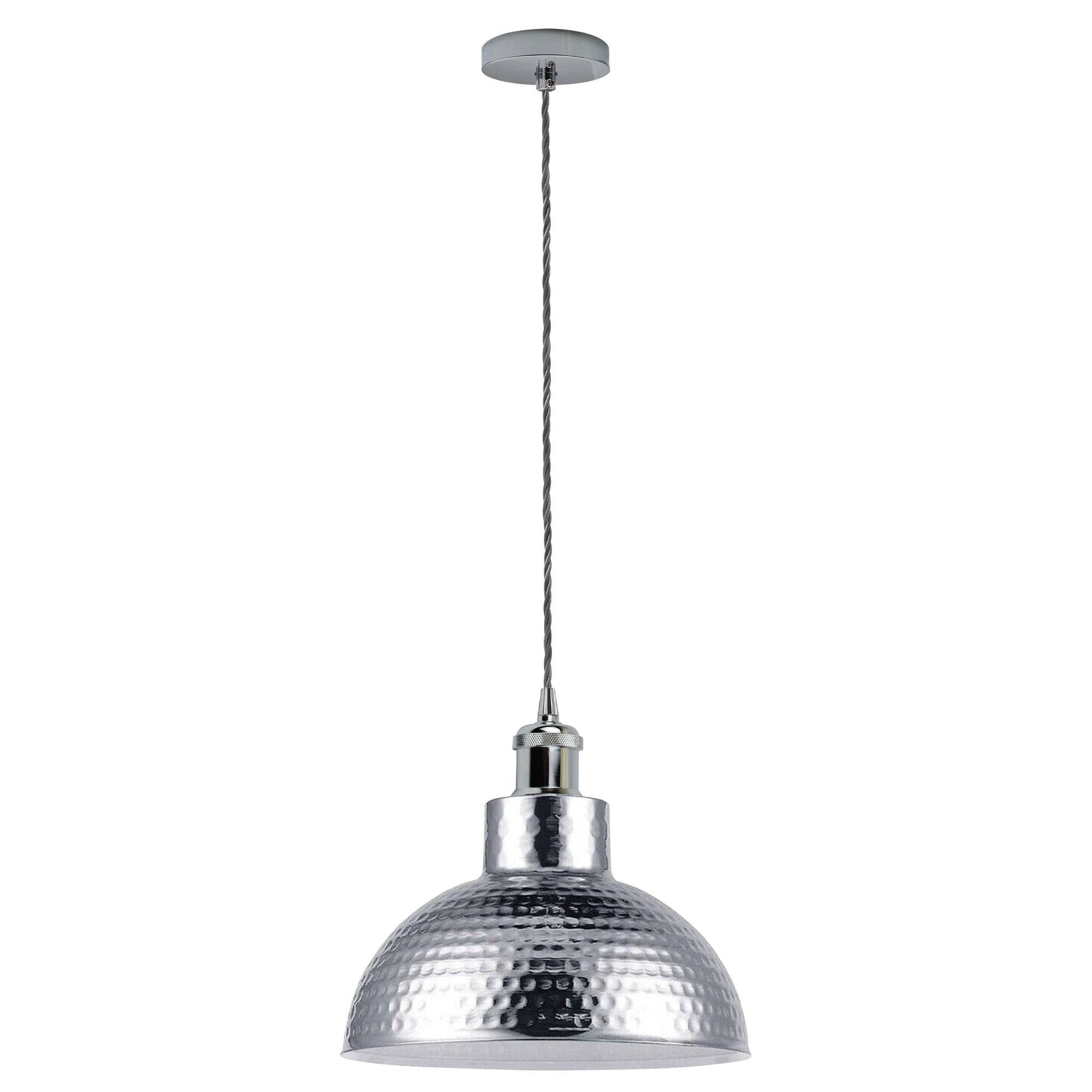 LEDSONE Vintage Industrial Chrome Ceiling Pendant Light Eight Inch Diameter Hammered Metal Shade Living Room - Ceiling Lights