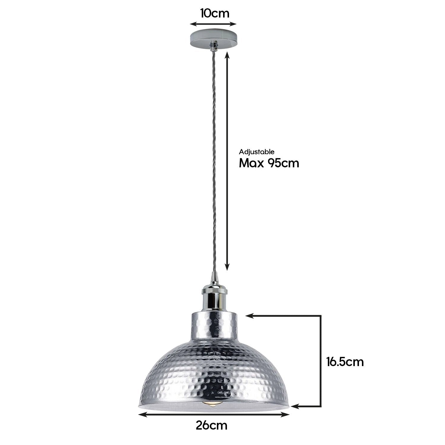 LEDSONE Vintage Industrial Chrome Ceiling Pendant Light Eight Inch Diameter Hammered Metal Shade Living Room - Ceiling Lights