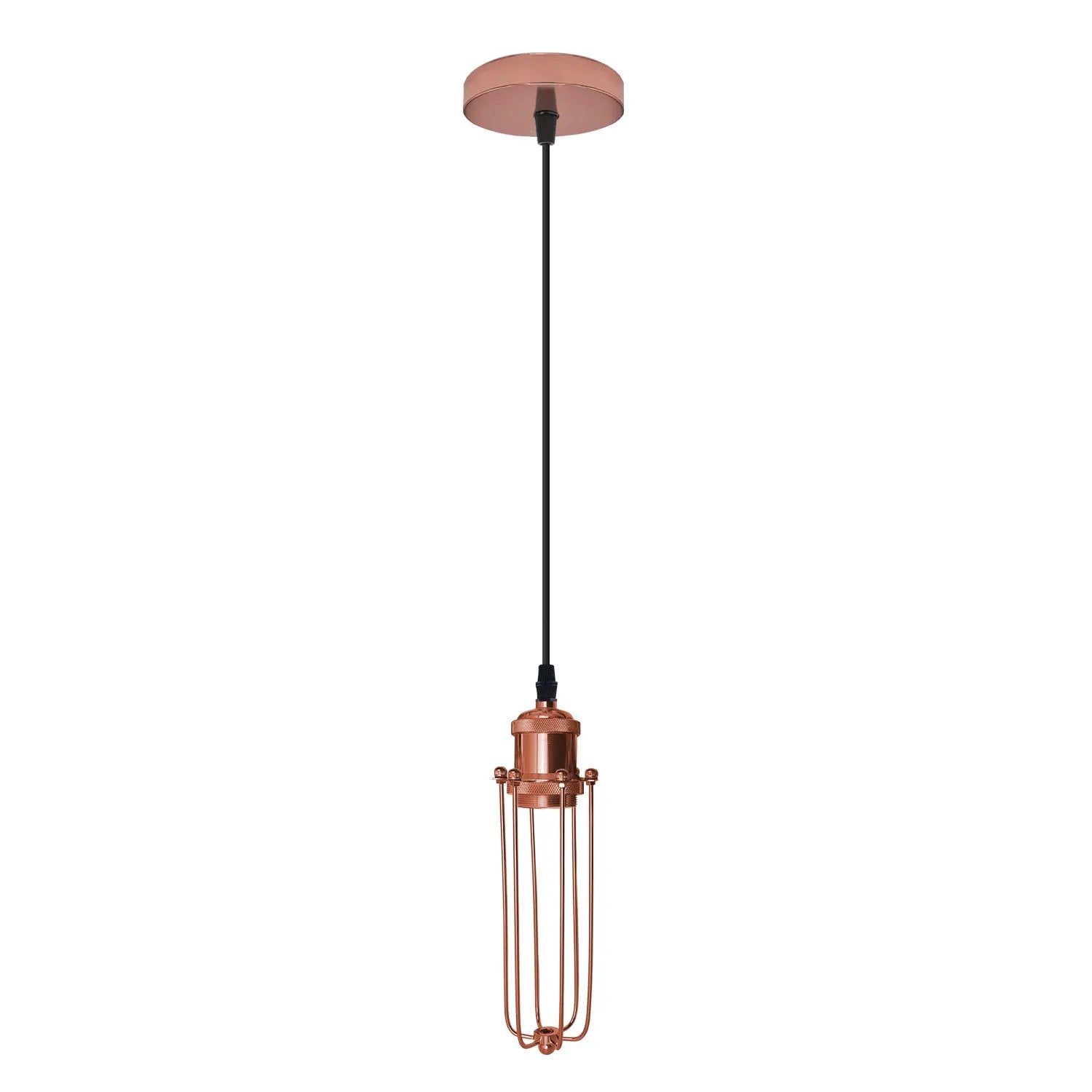 LEDSONE Single Rose Gold Ceiling E27 Pendant Light with Wire Cage, Industrial Vintage Hanging Lamp Fixture - Pendant Lights