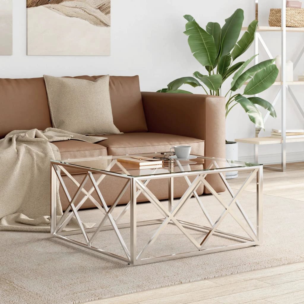 vidaXL vidaXL Coffee Table 80x80x40 Cm Stainless Steel Glass Modern Living Room Decor Durable - Coffee Table