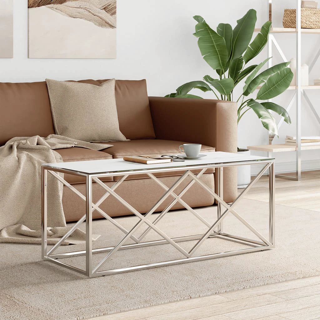 VidaXL Coffee Table 110x45x45 Cm Stainless Steel Glass Modern Living Room Centerpiece by vidaXL