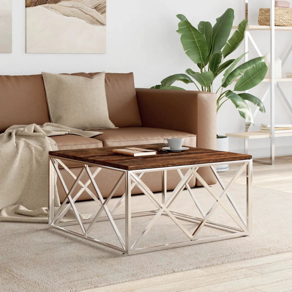 vidaXL vidaXL Coffee Table 80x80x40 Cm Stainless Steel Glass Modern Living Room Decor Durable - Coffee Table