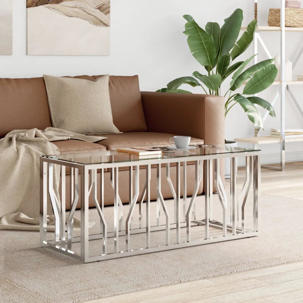 VidaXL Coffee Table 110x45x45 Stainless Steel And Glass Home by vidaXL