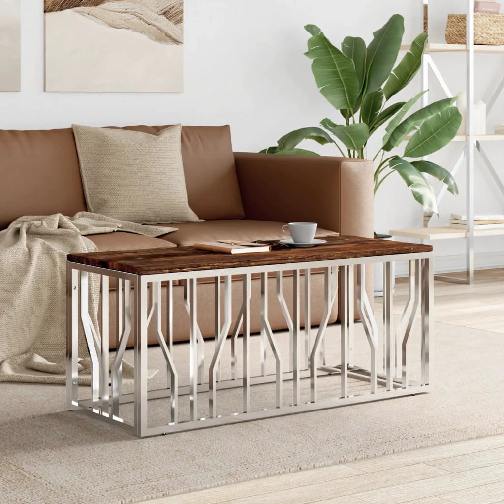 VidaXL Coffee Table 110x45x45 Stainless Steel And Glass Home by vidaXL