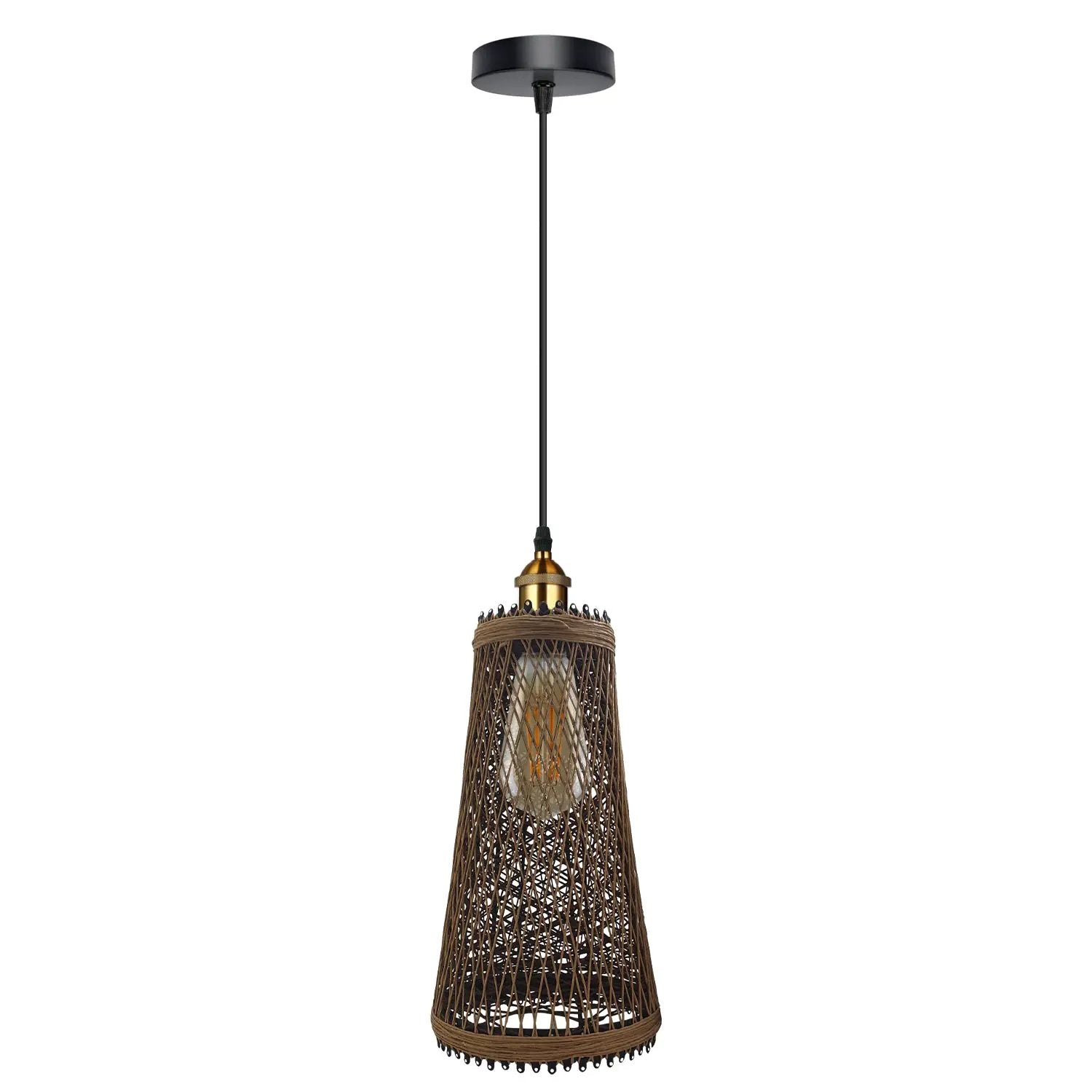 LEDSONE Natural Rattan Wicker Vintage Industrial Style Single Ceiling Pendant Light Shade - Pendant Lights