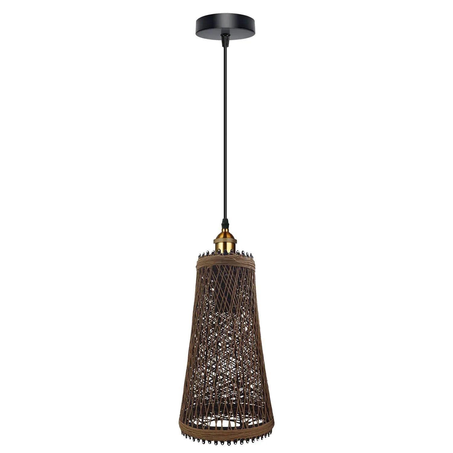 LEDSONE Natural Rattan Wicker Vintage Industrial Style Single Ceiling Pendant Light Shade - Pendant Lights