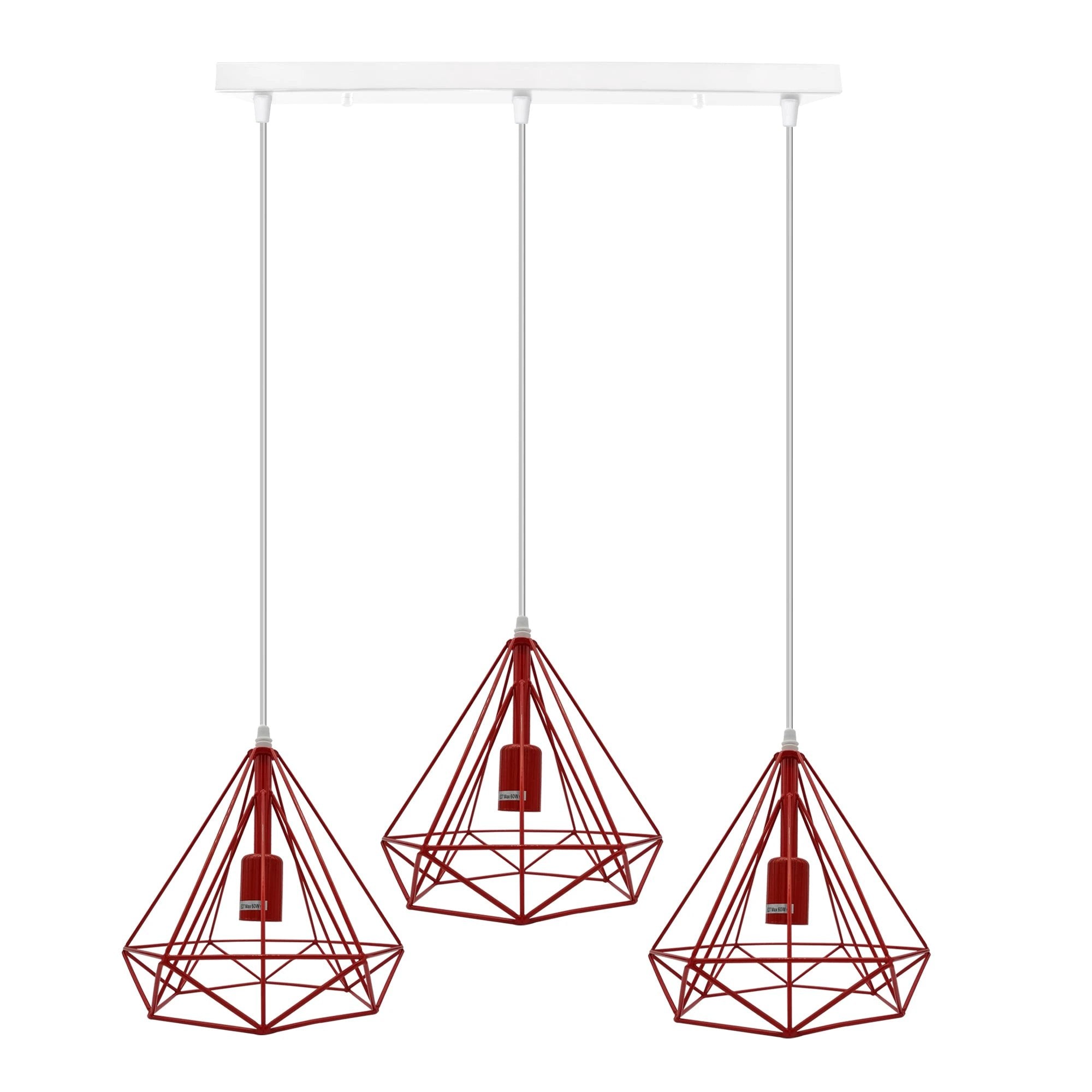 LEDSONE Vintage Pendant Lamp Triple Head Red Cage E27 - Ceiling Lights