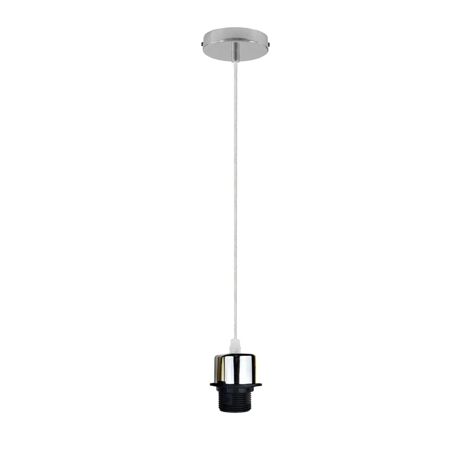 LEDSONE Industrial Chrome Pendant Light Fitting, Lampshade Addable E27 Lamp Holder E27 UK Holder Fitting Set With PVC Cable. - Pendant Lights