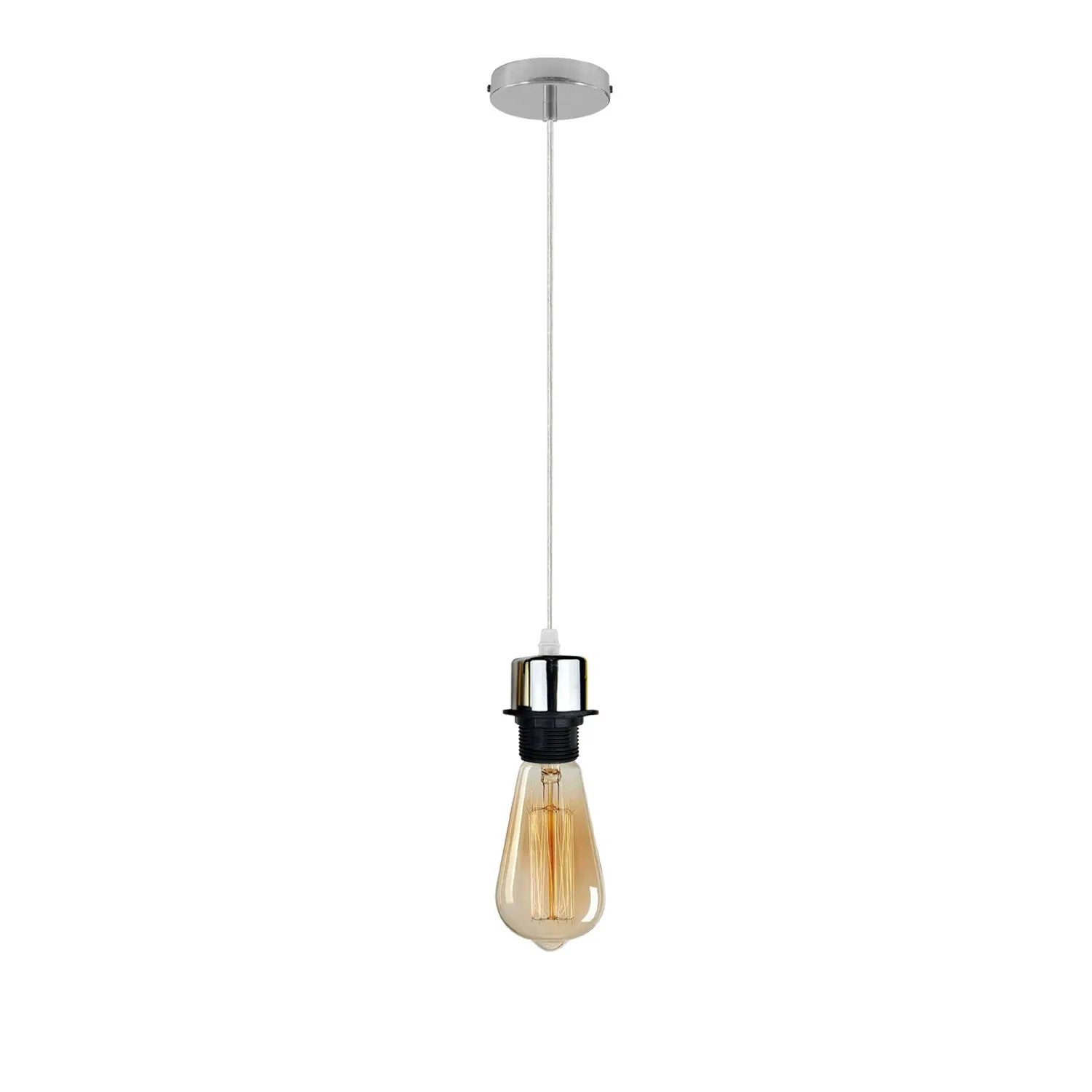 LEDSONE Industrial Chrome Pendant Light Fitting, Lampshade Addable E27 Lamp Holder UK Holder Fitting Set With PVC Cable. - Pendant Lights