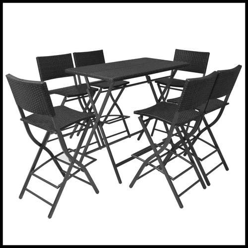vidaXL vidaXL 7 Piece Folding Outdoor Dining Set Steel Poly Rattan Brown - Garden Set